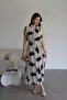 Ecru Contrast Patterned Halter Lined Long Premium Chiffon Dress - 3