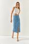 Women's Daisy Indigo Gathered Front Slit Knitted Skirt ETK-19000202 - 4