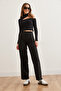 Women's Black Single Button Polyviscose Wide Leg Pantspnt- 19000305 - 6