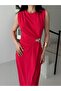 Red Buckle Pleat Detail Sleeveless Dress - 3