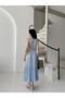 Blue Halter Neck Satin Dress with Lacing Detail - 5