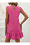 Women's Relaxed Fit Ruffled Crinkle Fabric Woven Dress - 3
