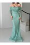 Mint Boat Neck Stone-Embellished Evening Dress - 3