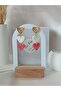 Pink White Heart Women Earrings Polymer Clay Earrings - 3