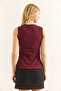 Women's Burgundy Button Detailed Corded Blouse Blz-19002909 - 5