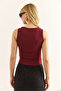 Women's Burgundy Gold Buttoned Corded Crop Blouse Blz-19002957 - 5