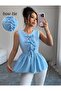 Women's Blue Ruffled Bow Sleeveless Tericoton Shirt – Stylish Summer Model - 2