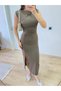 Pencil Skirt with Slit Fitting in the Waistline Pin-Ter Brand Equivalent Midi Length Long Design Zero Sleeve Stylish Dress - 4