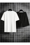 Unisex Oversize New York Printed Crew Neck T-Shirt Shorts - 2