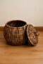 Wicker Basket with Lid, Natural Weave, Round Storage Basket, Bohemian Organizer, 45 cm - 4