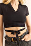 Women's Black Polo Neck Lacing Detailed Polyviscon Crop Blouse Blz-19002960 - 5