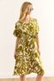 Women's Patterned Oil Green V-Neck Belted Woven Mini Shirt Dress Elb-19002380 - 5