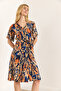 Women Leopard Multicolor V Neck Belted Woven Mini Shirt Dress Elb-19002380 - 3