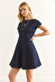 Women's Navy Blue Back Zipper Piece Bell Denim Dress Elb-19002400 - 5