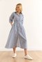 Women's Navy Blue Elastic Waist Pocket Maxi Shirt Dress Elb-19002398 - 3