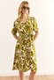 Women's Patterned Oil Green V-Neck Belted Woven Mini Shirt Dress Elb-19002380 - 4
