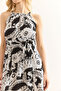 Women's White Geometric Halter Neck Belted Woven Viscon Dress Elb-19001548 - 6