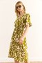 Women's Patterned Oil Green V-Neck Belted Woven Mini Shirt Dress Elb-19002380 - 3
