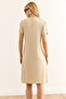 Women's Beige Leopard Garnished Crew Neck Dress Elb-19002396 - 7