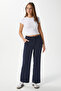 Women's City Elastic Waist Poly Viscose Navy Blue Woven Trousers - 6