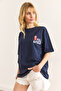 Women's Navy Blue Front Back Printed Cotton T-Shirt Tsh-19000894 - 5