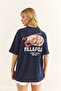 Women's Navy Blue Front Back Printed Cotton T-Shirt Tsh-19000894 - 2