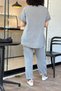 Women's Gray Applique Sequin Sequin Star Sleeve and Hem Mesh Detailed Oversize Loose 100% Cotton Blouse - 2