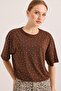 Stone Detailed Comfortable Fit Premium Cotton Tshirt Brown - 3