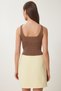 Crop Corded Knitwear Blouse with Gold Accessories Brown Lki0028 - 8