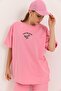 Duck embroidered Oversized two thread pink t-shirt - 3