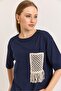 Straw Pocket Soft Textured Fit Tshirt Navy Blue - 4