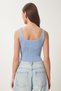 Crop Corded Knitwear Blouse with Gold Accessories Sky Blue Lki0028 - 7