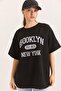 Oversized two thread brooklyn ba Printed black t-shirt