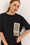Soft textured fit t-shirt with straw pocket black - 4