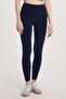 Women's Super Slim Elastic Waist Interlock Standard Size Normal Waist Navy Blue Tights