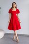 Women's Stretchy Crepe Fabric Square Collar Sleeves Flounced Design Red Midi Length Dress 082 - 4