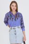 Women's Blue Quarter Sleeve Loose Shirt Arm-25Y 001055