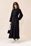 Guipure Dress with Button and Brit Accessories Black 9297-E - 5