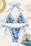 Blue Patterned Covered Bikini Set