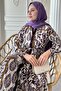 Belted Leaf Pattern Colorful Patchwork Purple Viscose Dress - 5