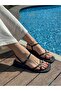 Black Leather (Harper) Buckle Detail Women's Sandals - 2