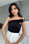 Black Single Sleeve Buckle Blouse - 3