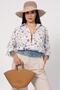 Women's Summer Navy Blue Floral Patterned Sleeve Folded Shirt 2857