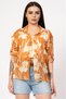 Women's Summer Orange Floral Patterned Sleeve Folded Shirt 2825