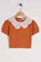 Baby Collar Lace Mini Checkered Brick Color Girl's Tshirt