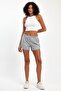 Women's Slit Combed Cotton Fabric Regular Fit Gray Short Mini Casual Shorts - 2