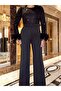 Sequin Sequin and Feather Detail Belted Long Sleeve Evening Jumpsuit - 4