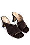 Women's Genuine Leather Brown Suede Heeled Slippers - 2