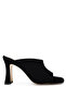 Women's Genuine Leather Black Suede Heeled Slippers