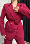 Women's Two-Piece Blazer Jacket Pants Suit Accessories Rose and Button Detail Loose Wide Leg - 6